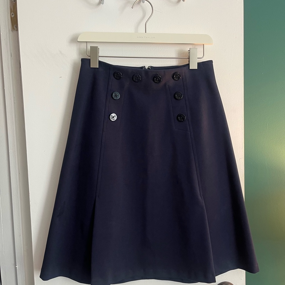 J. Crew Dark Blue A-Line Skirt with Buttons